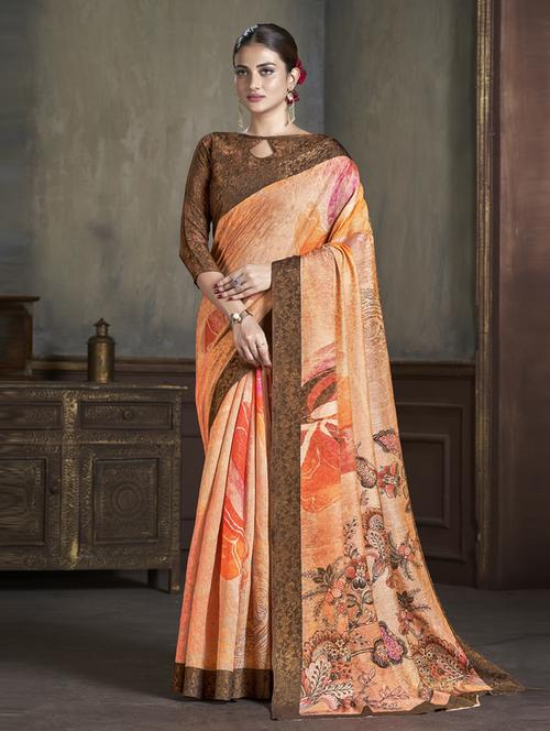 orange printed saree with blouse - 20723876 - Very Small Image - 1