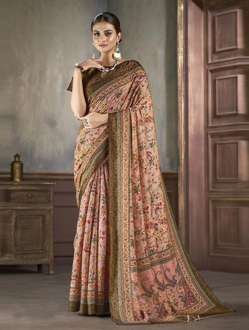 women peach floral printed saree - 20723877 - Very Small Image - 1
