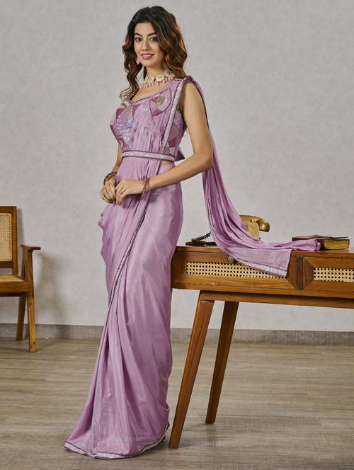 lavender ready to wear saree with blouse - 20723887 - Very Small Image - 1