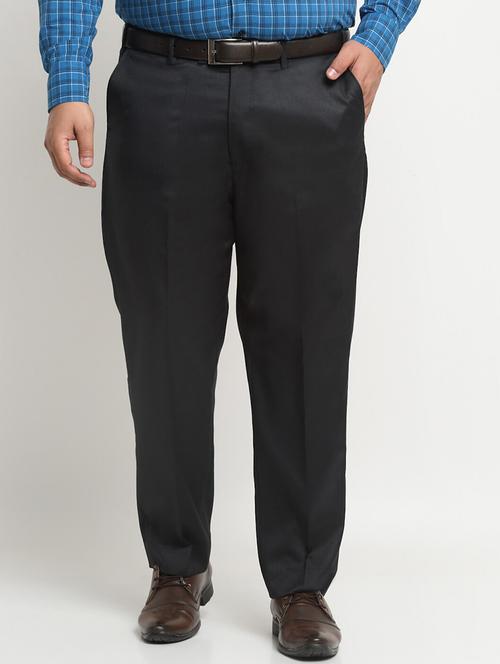 black cotton flat front casual trousers - 20724053 - Very Small Image - 1