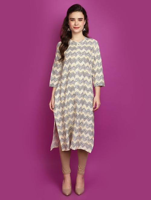 women off-white mandarin neck straight kurta - 20724931 - Very Small Image - 1