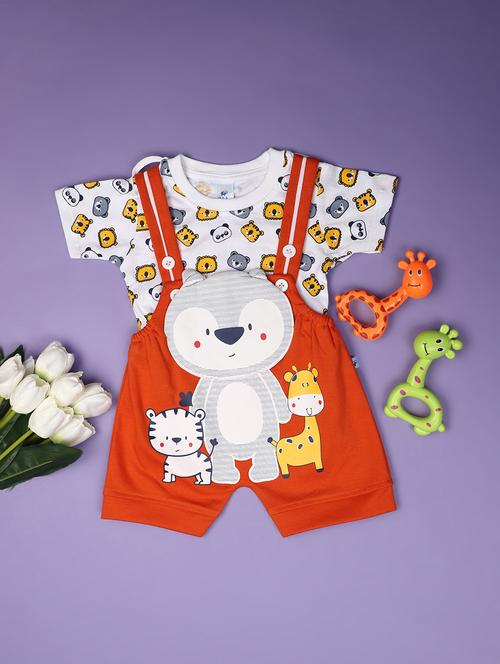 orange printed detailed dungaree set - 20725231 - Very Small Image - 1