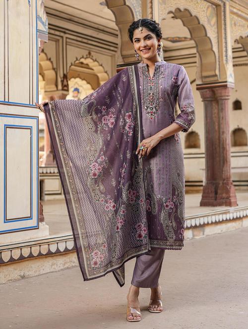 lavender three quarter sleeve suit set - 20727194 - Very Small Image - 1