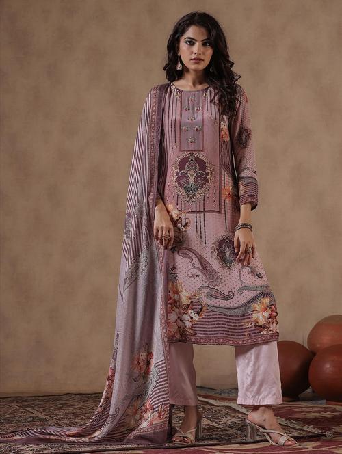 lavender long sleeve kurta pant set - 20727201 - Very Small Image - 1