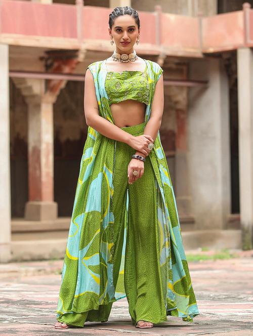 green printed fustion set - 20727264 - Very Small Image - 1