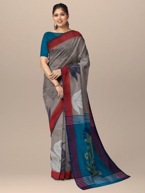 women grey printed saree with blouse - 20727298 - Very Small Image - 1