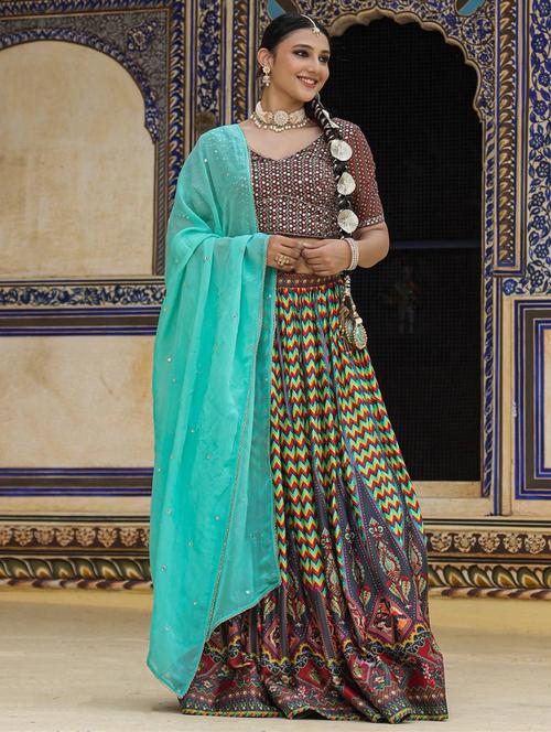 printed flared lehenga choli with dupatta - 20727312 - Very Small Image - 1