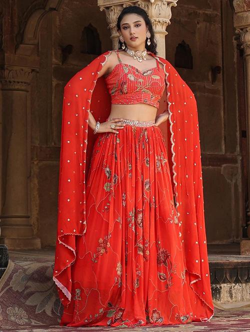 orange flared lehenga choli set with dupatta - 20727317 - Very Small Image - 1