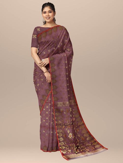 women purple self design handloom saree - 20727325 - Very Small Image - 1
