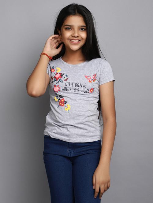 girls round neck graphic printed tee - 20727600 - Very Small Image - 1