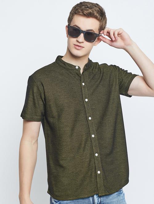 men olive solid casual shirt - 20727700 - Very Small Image - 1