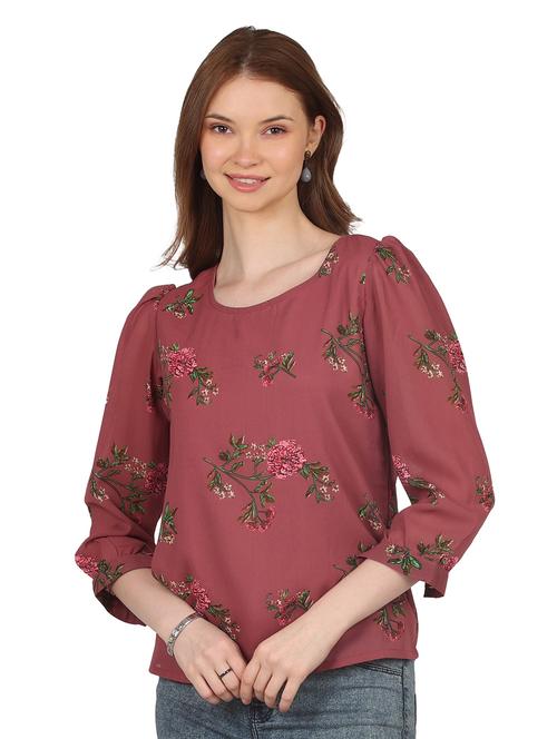 maroon floral printed regular top - 20727811 - Very Small Image - 1