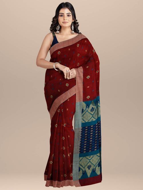 women maroon self design handloom saree - 20728496 - Very Small Image - 1