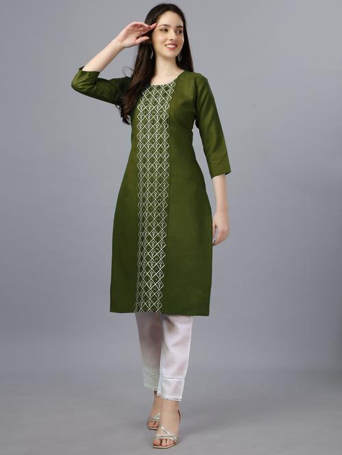 women green round neck straight kurta - 20729014 - Very Small Image - 1