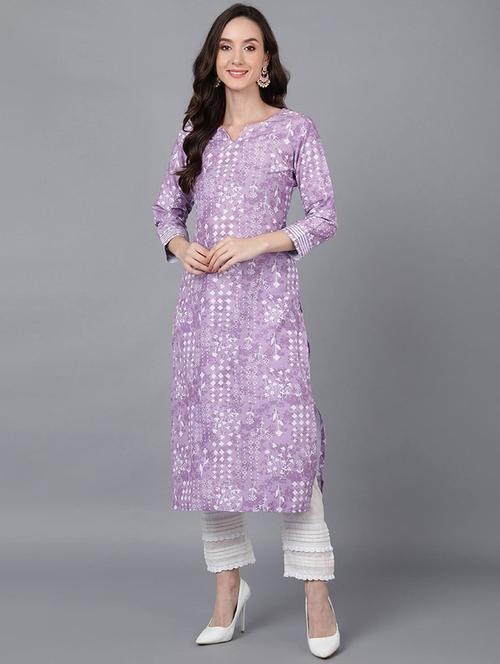 women three quarter sleeve straight kurta - 20729329 - Very Small Image - 1