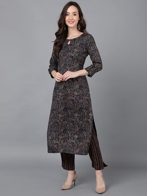black cotton straight kurta - 20729336 - Very Small Image - 1