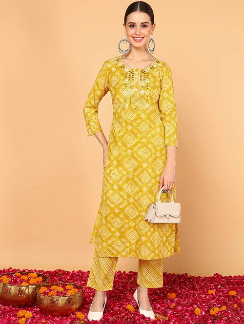yellow cotton straight kurta - 20729353 - Very Small Image - 1