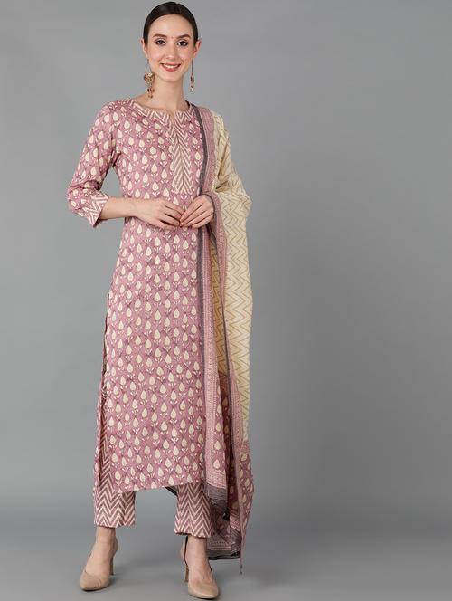 mauve kurta pant set with dupatta - 20729385 - Very Small Image - 1