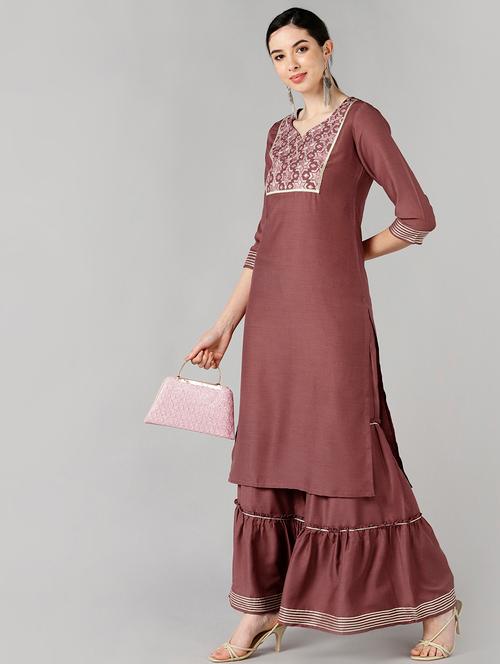 women mirror work kurta sharara set - 20729402 - Very Small Image - 1