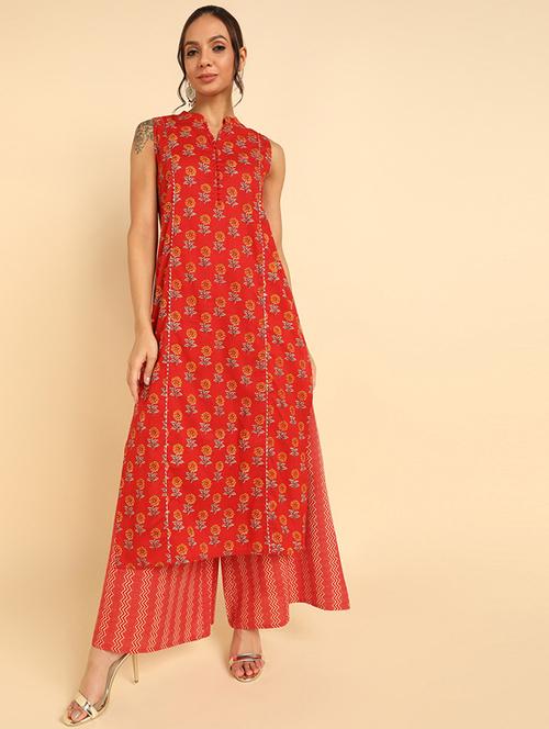 red cotton kurta pant set - 20729428 - Very Small Image - 1