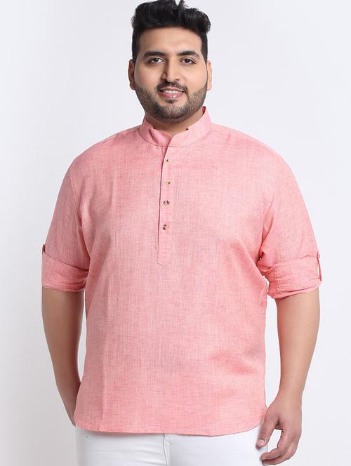 men peach plus size short kurta - 20730122 - Very Small Image - 1