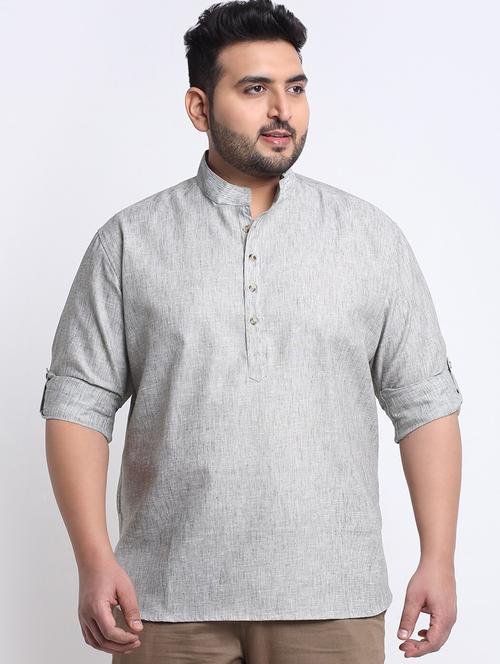 grey self design plus size short kurta - 20730123 - Very Small Image - 1
