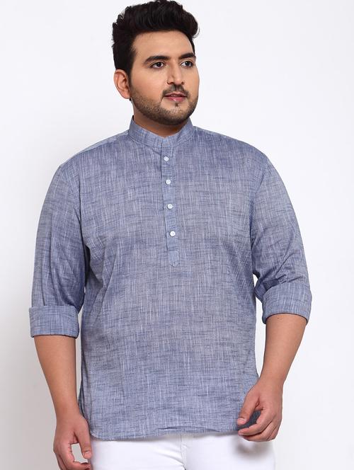 light blue self design plus size short kurta - 20730408 - Very Small Image - 1