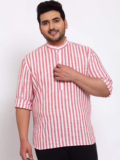 pink vertical striped plus size short kurta - 20730410 - Very Small Image - 1