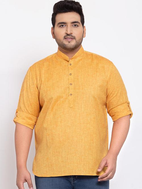 yellow self design plus size short kurta - 20730414 - Very Small Image - 1