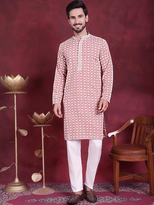 men embroidered mandarin neck long kurta - 20733217 - Very Small Image - 1