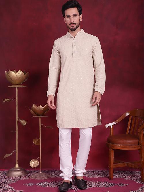 men embroidered mandarin neck long kurta - 20733241 - Very Small Image - 1