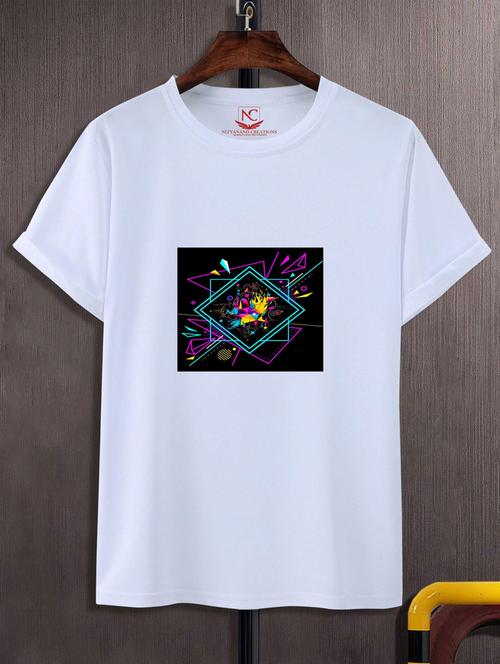 white round neck chest printed t-shirt - 20738476 - Very Small Image - 1