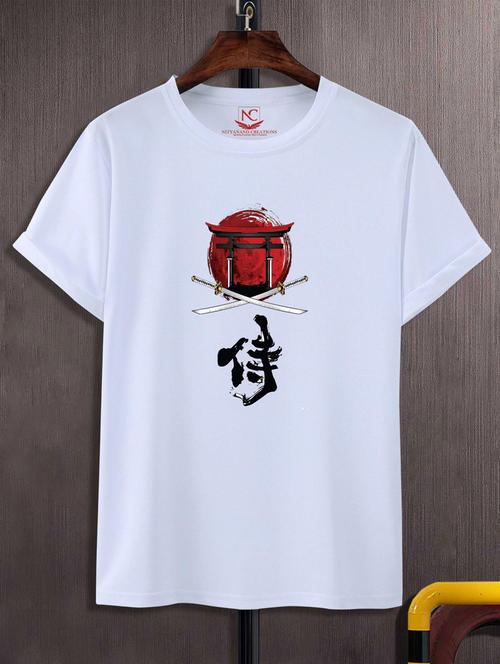 white round neck chest printed t-shirt - 20738525 - Very Small Image - 1