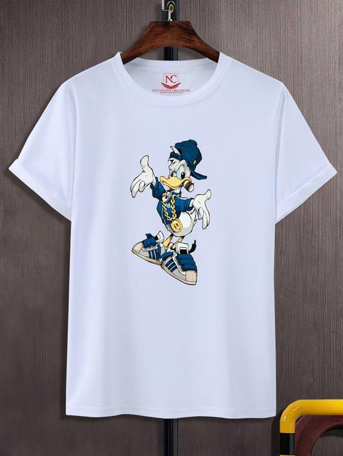 white round neck chest printed t-shirt - 20738567 - Very Small Image - 1