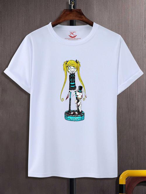 white round neck chest printed t-shirt - 20738571 - Very Small Image - 1