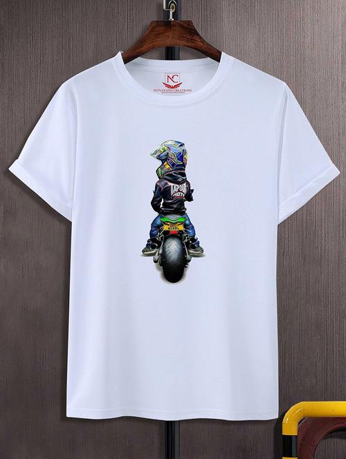 white round neck chest printed t-shirt - 20738633 - Very Small Image - 1
