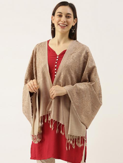 beige embroidered wool shawl - 20739698 - Very Small Image - 1