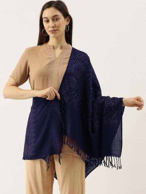 navy blue wool shawl - 20739701 - Very Small Image - 1