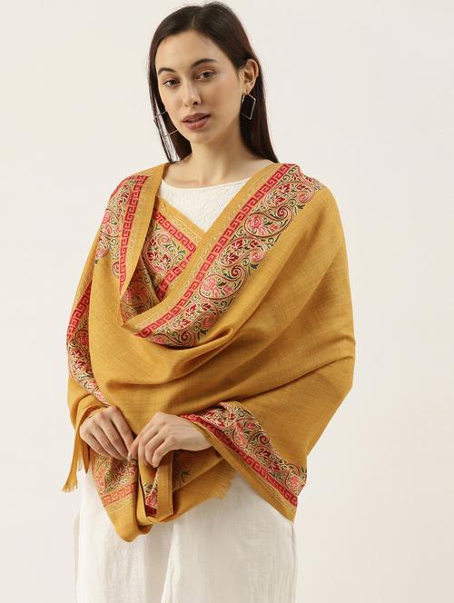 yellow embroidered wool shawl - 20739719 - Very Small Image - 1
