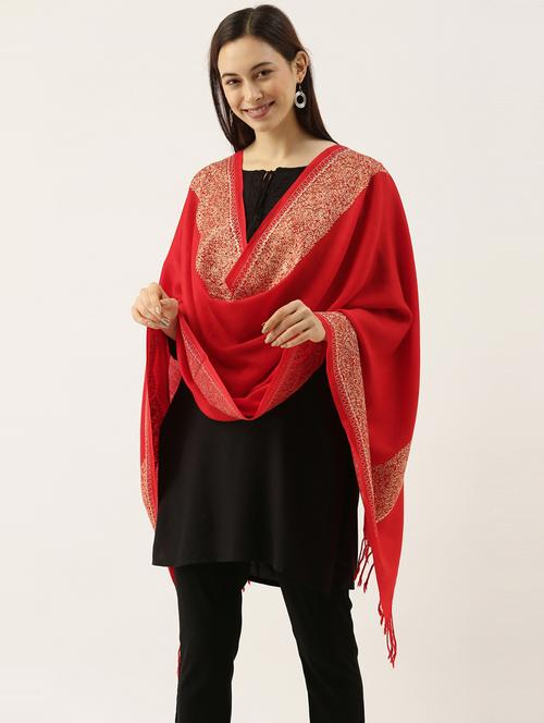 red embroidered wool shawl - 20739723 - Very Small Image - 1