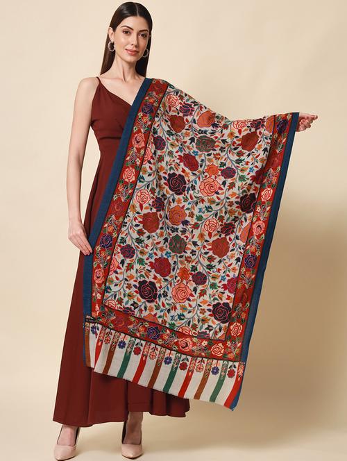 white embroidered wool shawl - 20739739 - Very Small Image - 1