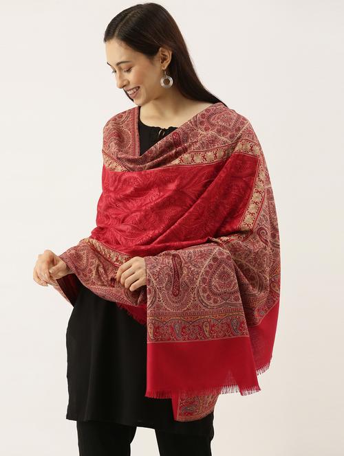 red embroidered wool shawl - 20739794 - Very Small Image - 1