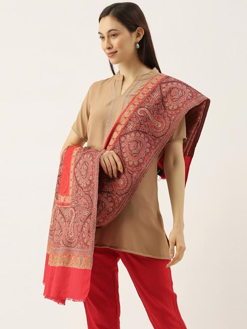 red embroidered wool shawl - 20739797 - Very Small Image - 1
