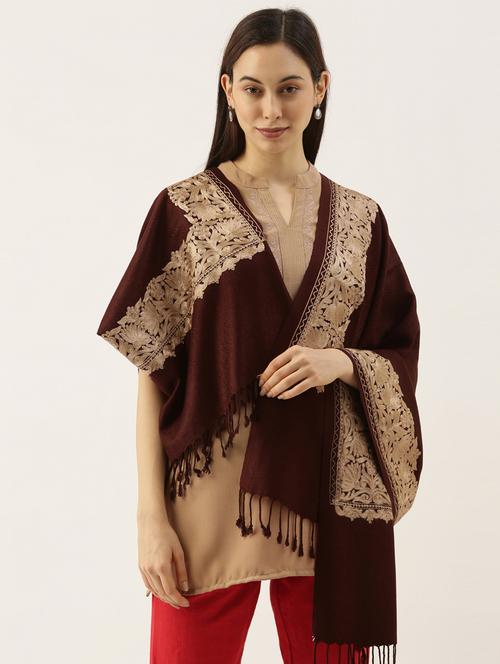 coffee brown embroidered viscose shawl - 20739830 - Very Small Image - 1