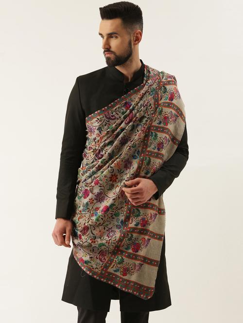 men embroidered woolen shawl - 20740033 - Very Small Image - 1