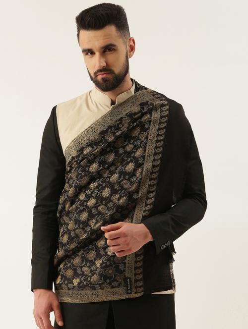 black floral wool shawl - 20740052 - Very Small Image - 1