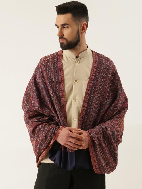 men self designed woolen shawl - 20740077 - Very Small Image - 1