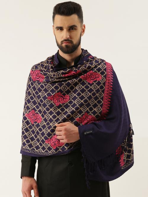 men embroidered woolen shawl - 20740100 - Very Small Image - 1