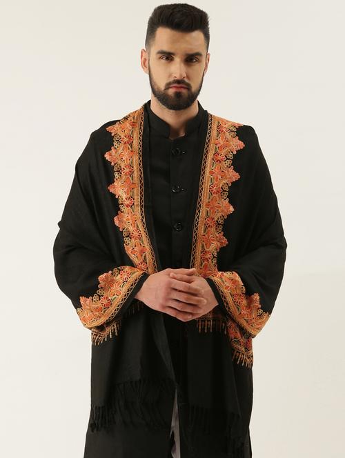 men embroidered woolen shawl - 20740106 - Very Small Image - 1