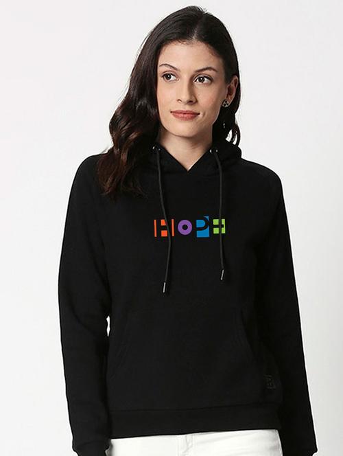 women typographic printed black wool hooded sweatshirt - 20742868 - Very Small Image - 1
